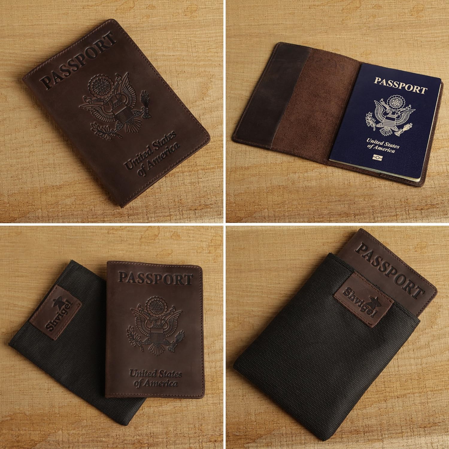 Shvigel Leather Passport Cover - Holder - for Men & Women - Passport Case (Brown Vintage): Office Products
