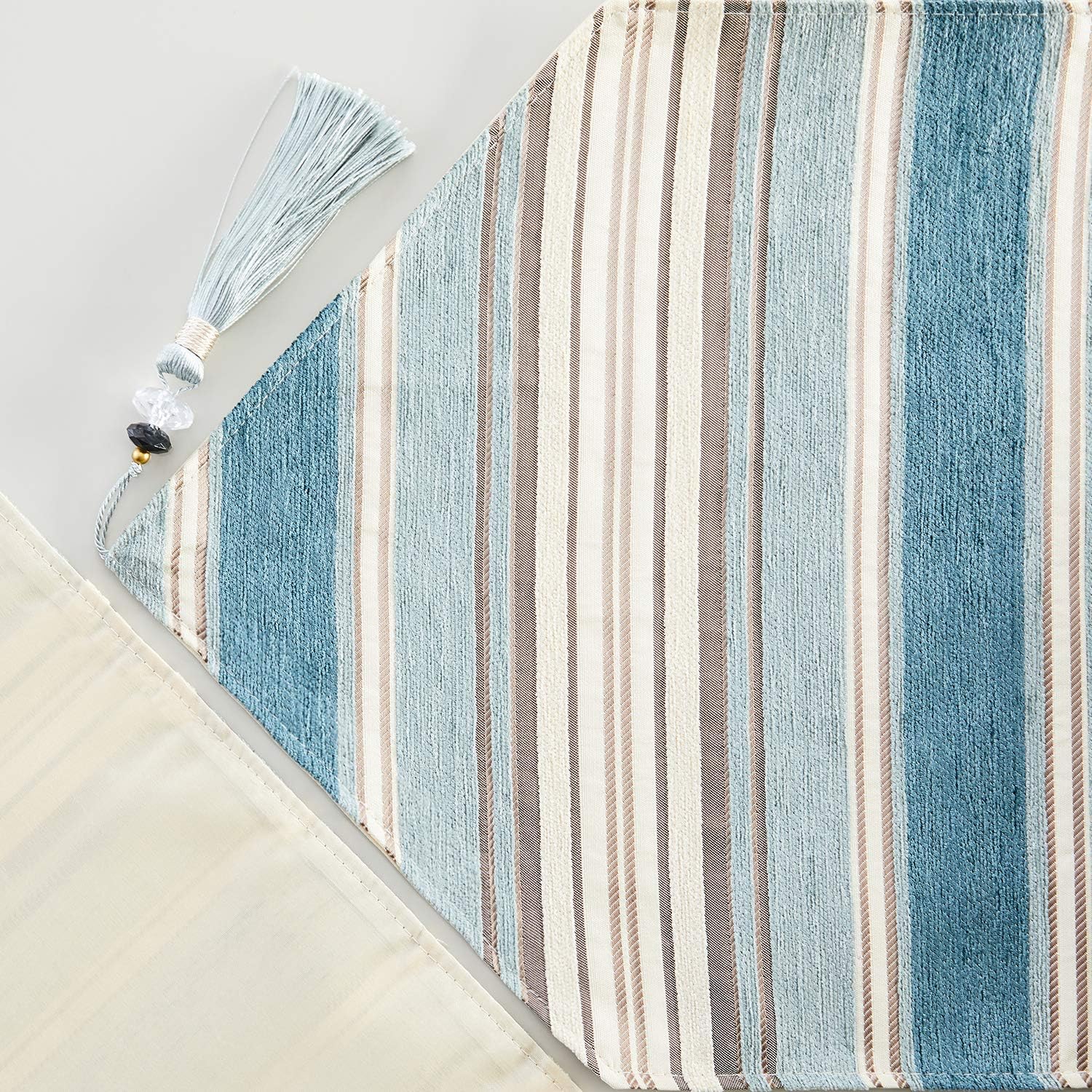 Top Finel Dining Table Runner 72 inches, Striped Cotton Linen Table Runners with Tassels for Party Holiday Wedding Gathering, Teal: Home & Kitchen