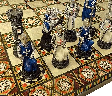 Amazon.com: Piezas de ajedrez época medieval cruzadas Warrior – Blue \u0026 diseño de cruz de Malta con 17\