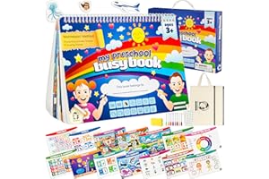 MENKRISE Montessori Busy Book for Toddlers 3–5 | Preschool Learning Activities | Educational Toddler Book with 14 Themes, 15 Drawing Pages & Guided Stickers | Fine Motor Skills Toy & Travel Activity