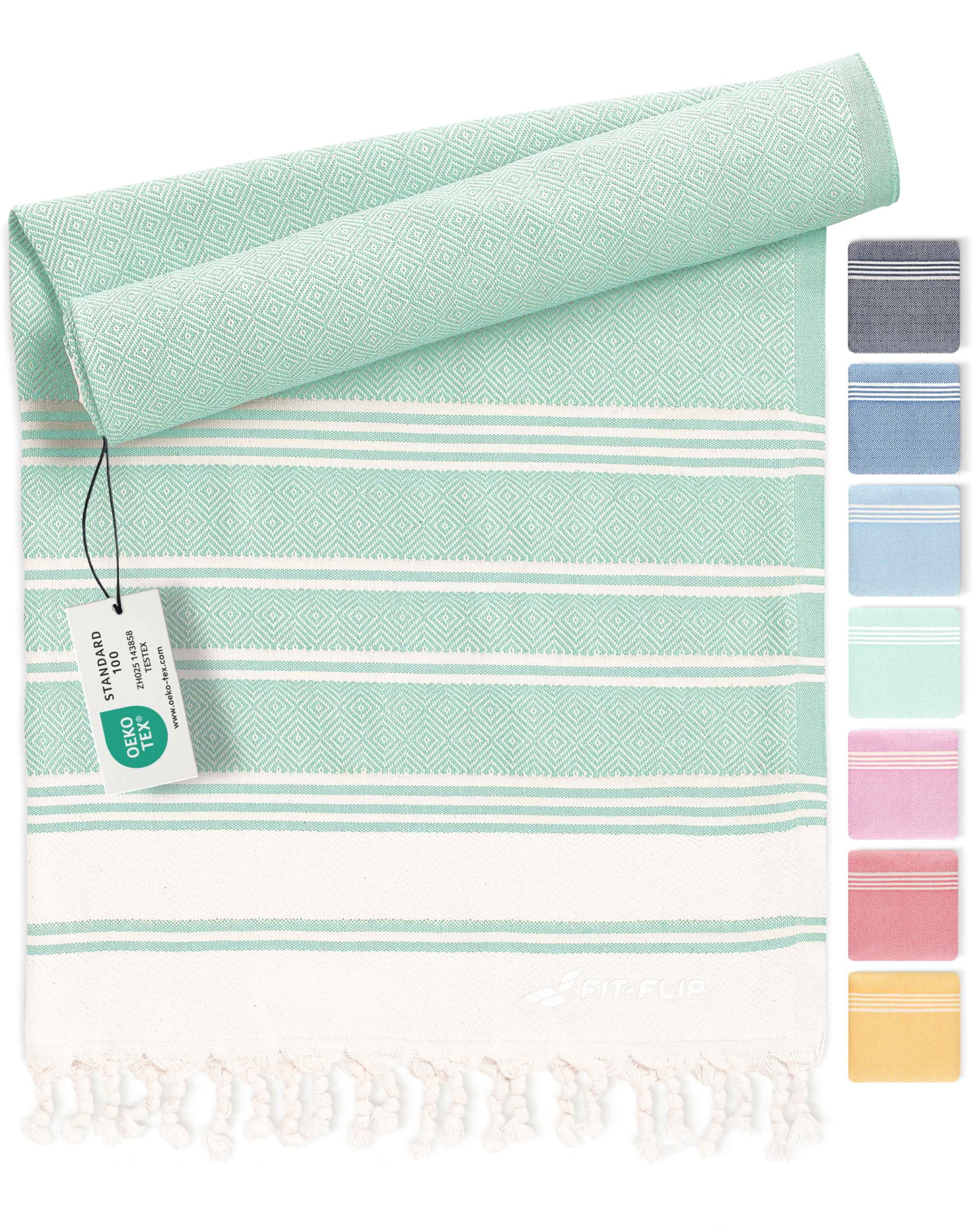 Fit-Flip Hammam Beach Towel XXL Made from 100% Cotton - Quick-Drying Turkish hamam Towels - Large fouta or pestemal Ideal as a Thin Sauna Blanket - Aqua – 100x200cm Diamond