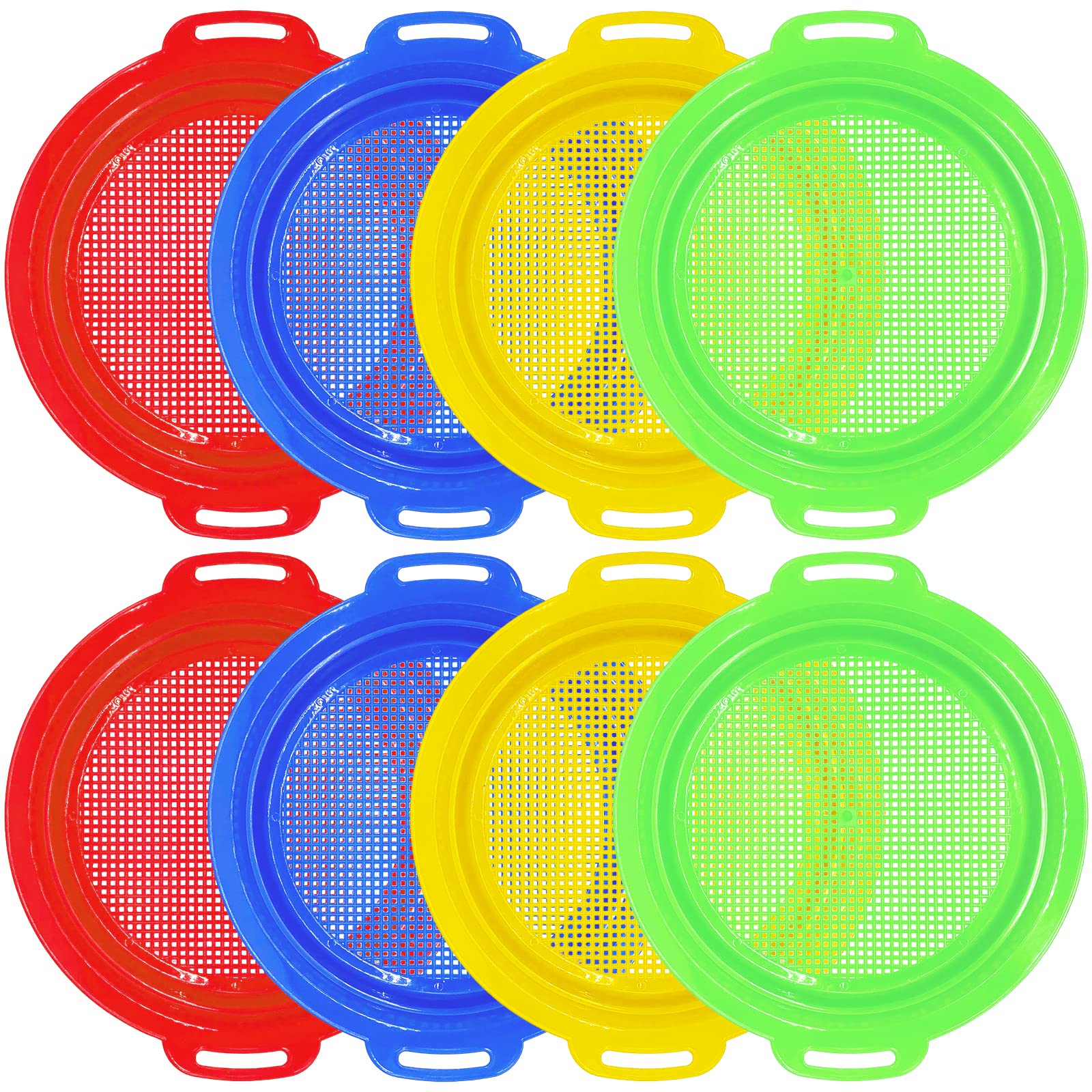 OJYUDD 8 Pack Plastic Sand Sieves for Adults, Multi-Purpose Sand Sifting Pans for Beach, Gardening, and Outdoor Use (8.75x9.75in)