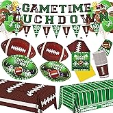 Football Party Supplies Kit Serve 24,Football Dinner Plates, Dessert Plates, Napkins, Cups,Banner,Balloon andTablecloth for Football Birthday Party Football Game Day Tailgate Party Decorations