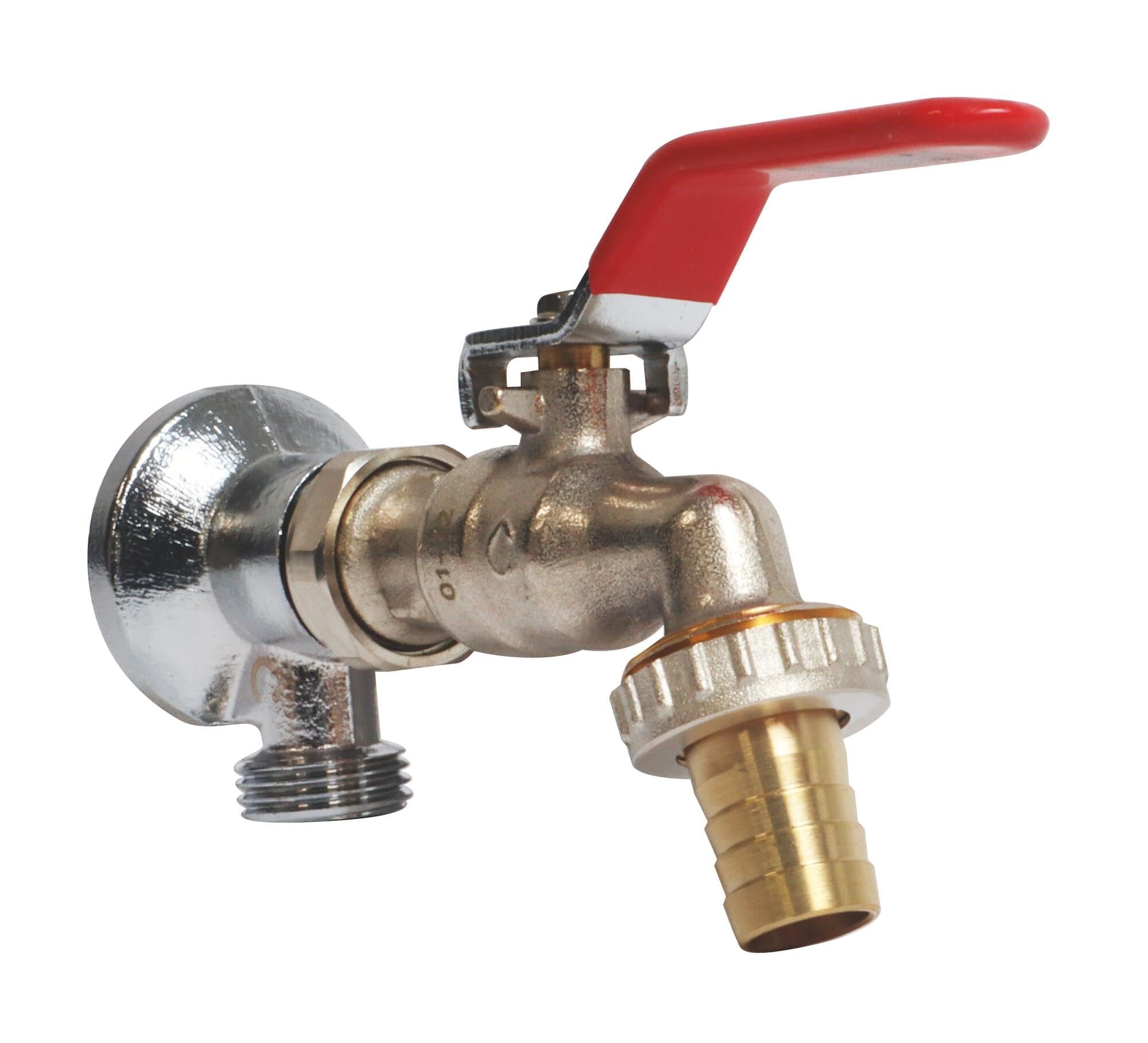 SOMATHERM FOR YOU - Adjustable Ball Valve with Wall Bracket Without nut Made of Chrome-Plated Brass, Flat Handle, Input 1/2 inch (15/21), Output 3/4 inch (20/27), Easy and Quick Installation, ACS