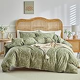 AMWAN King Size Comforter Set Olive Green 3 Pieces King Boho Floral Bedding Set, All Season King Bedding Sets with 1 Comforter and 2 Pillowcases, Soft Thick Aesthetic Comforter Sets
