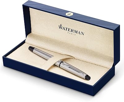 Waterman Expert Fountain Pen Stainless Steel Chrome Trim Medium Nib Gift Box