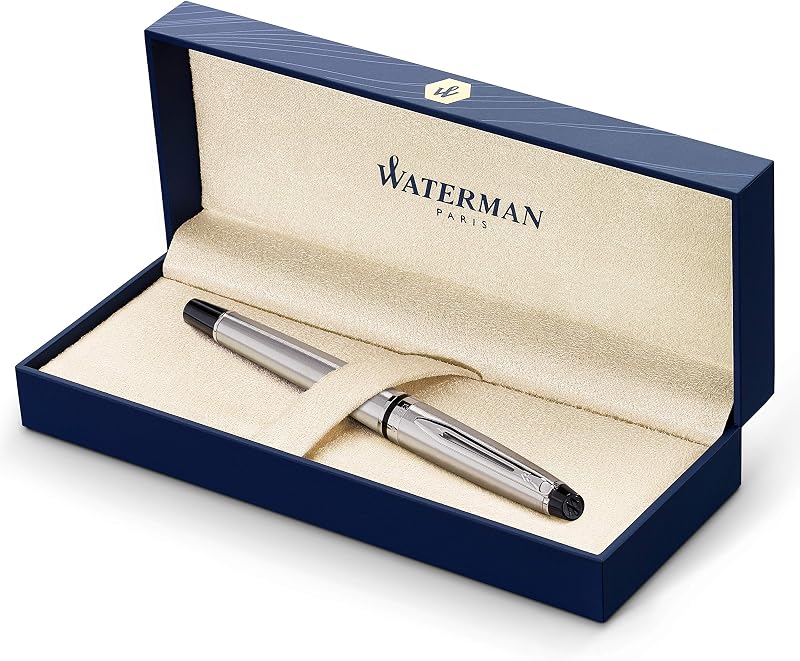 Waterman Expert Fountain Pen Stainless Steel Chrome Trim Medium Nib Gift Box