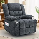 Korser 360&deg; Swivel Rocker Recliner for Adults, Nursery Glider Recliner with Massage and Heating, Rocking Chair with Cup Holder, Manual Recliner Chair for Living Room, Bedroom (Fabric, Dark Gray)