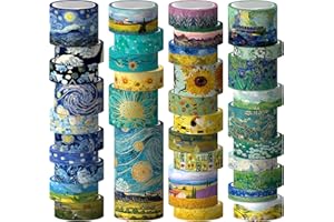 Geesinimo Washi Tape Set, 36 Rolls Van Gogh Vintage Gold Washy Tape, Wide Decorative Tape for Journaling, Scrapbooking Supplies,Vision Board Supplies, 6 Sizes Craft Watercolor Tape