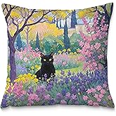 Fuasei Spring Garden Black Cat Pillow Covers 18x18, Cats Lovers Lady Gifts, Cat Mom Grandma Gifts, Vintage Floral Cats Decorative Pillow Covers for Home Bedroom Living Room Office Decor