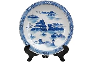 Red Lantern BW BWLS Decorative Plates, Large, Landscape Blue & White