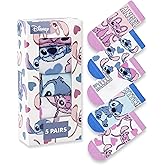 Disney Lilo & Stitch Girls Pink, Blue & White Calf Socks Set of 5 | Cartoon Stitch & Angel Characters Footwear