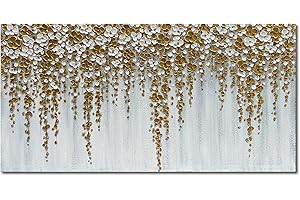 Epicler art Gold and Silver flower oil painting Hand-painted 3D home wall Deco art 24x48 Inch