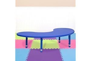 EMMA + OLIVER 35x65 Half-Moon Blue Plastic Height Adjustable Activity Table