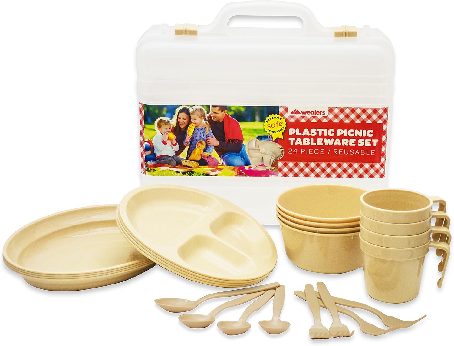 Wealers 24 Piece Plastic Reusable Tableware Set, Outdoor Dinnerware Set