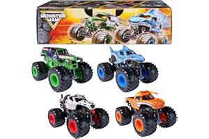 Monster Jam, All Stars 4-Pack Monster Trucks, Official Grave Digger, Megalodon, Sparkle Smash and El Toro Loco 1:64 Scale, Ki