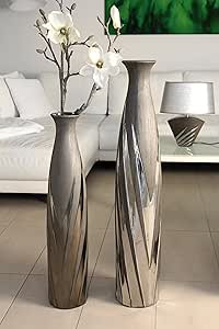Gilde cerámica Jarrón de Suelo Yucca H 100 cm mate de gris/plata