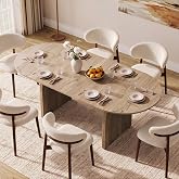 55"-70.8" Extendable Oval Dining Table for 4-8 with Built-in Flip Leaf | Light Brown Expandable Farmhouse Kitchen Table with Heavy Duty Pedestal Base, Tables for Dining Room, Living Room &amp; Kitchen