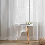 Home Brilliant Semi Sheer White Striped Voile Curtains 54x63 Set of 2 view 3