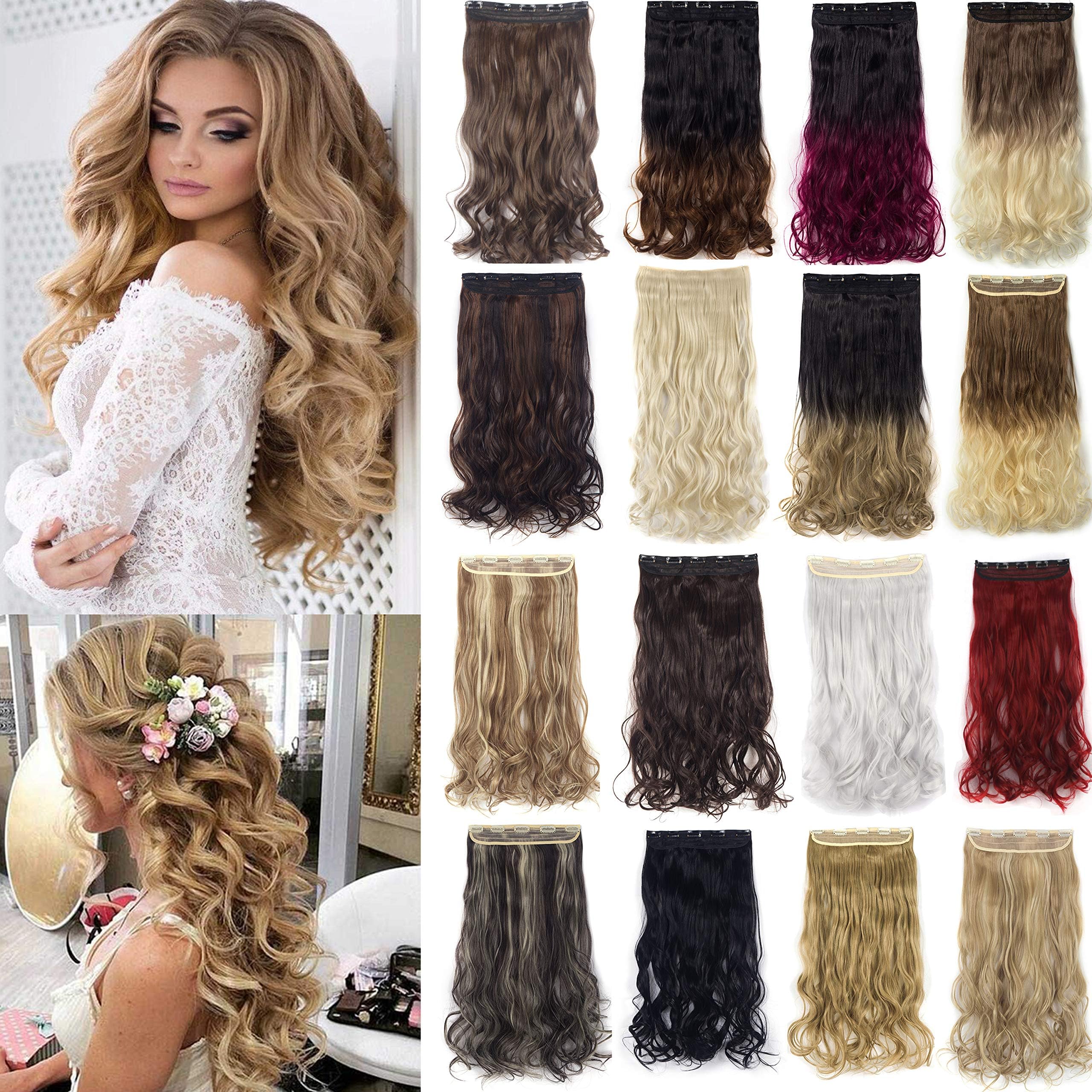 Florata 30 Inches 3/4 Full Head One Piece 5clips Clip in Hair Extensions Hairpieces Long Straight Ash Blonde