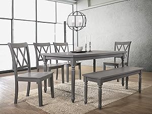 Best Master Furniture Paige 6 Pcs Dining Set with Bench, Rustic Grey