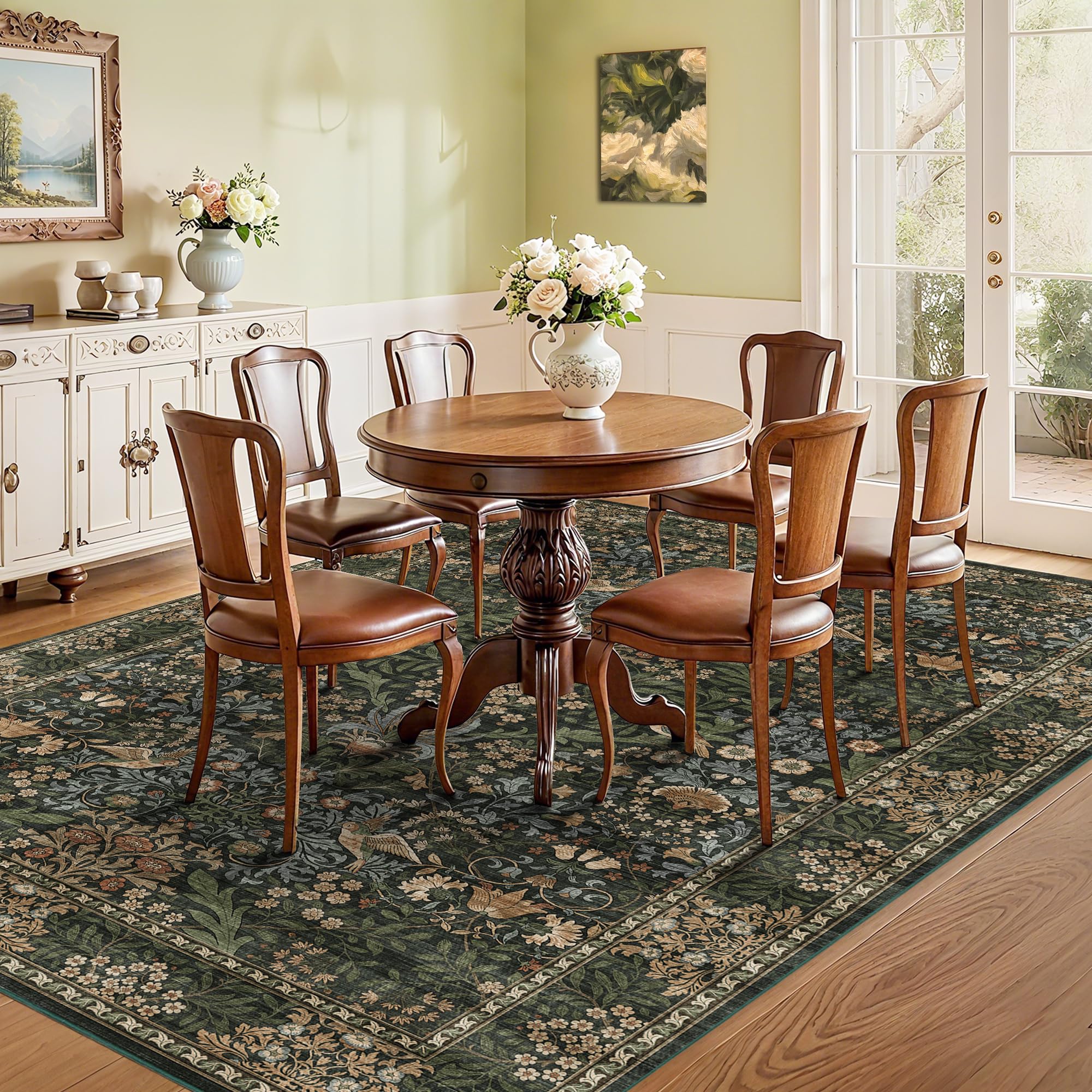 Condition photo showing New/Like New for 6x9 floral washable area rug for living room, vintage boho rugs for bedroom dining room, botanical b