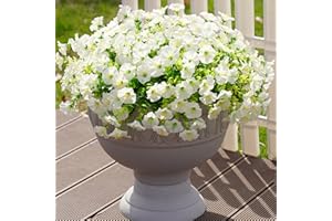 IVYDALE Artificial Outdoor Flowers Fake Plants for Spring Summer Decoration, 12 Bundles White Silk Morning Glory Eucalyptus UV Resistant Realistic Faux Flower for Outside Home Planter Porch Yard Patio Balcony
