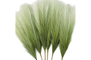 TENDER EPOCH 6 PCS Faux Pampas Grass Arrangement - 18"/45cm Artificial Fluffy Pompous Grass Stems for Boho Chic Home and Wedding Decor (Sage Green Gradient)