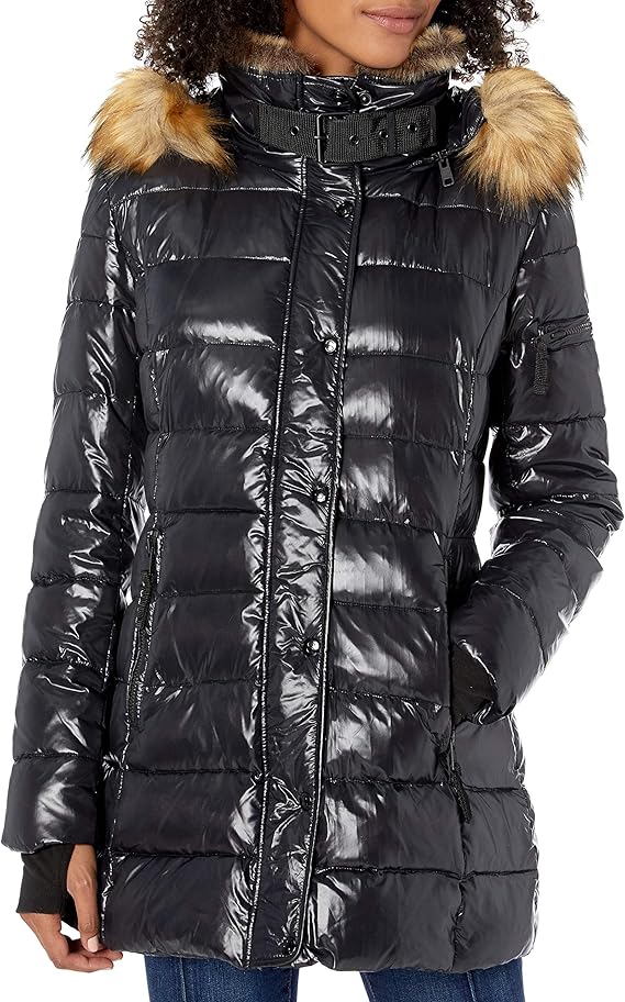 s13 faux fur quilted puffer jacket