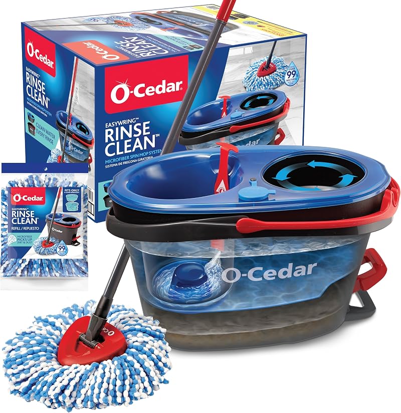 O-Cedar RinseClean Spin Mop & Bucket System with Extra Microfiber Mop Head