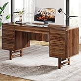 Tribesigns 59-Inch Computer Desk with Large Drawer, Wood Office Executive Desk with Storage Cabinet, Rustic Writing Desk Stud