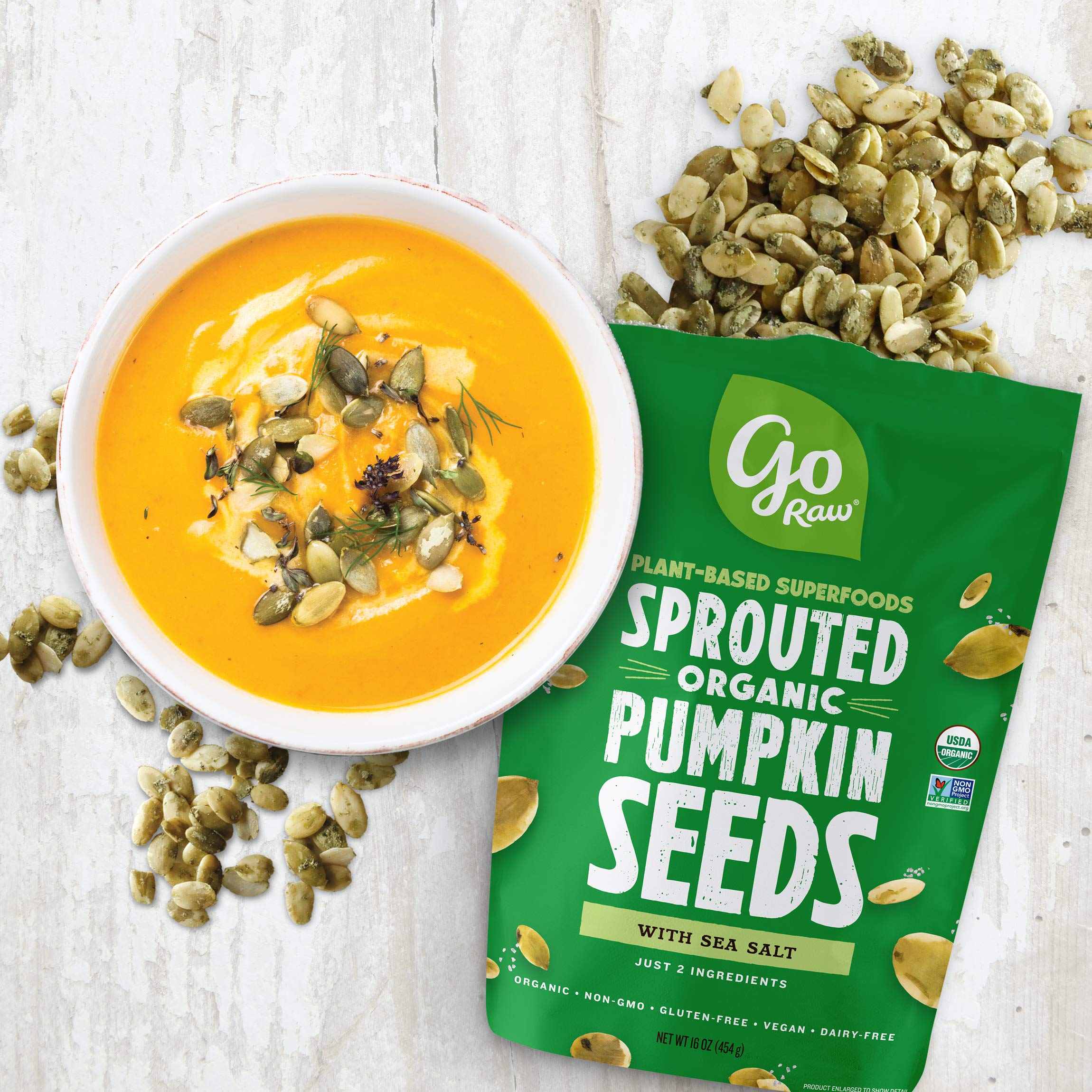 Go Raw Pumpkin Seeds with Sea Salt, Sprouted & Organic, 14oz. Keto Vegan Gluten Free