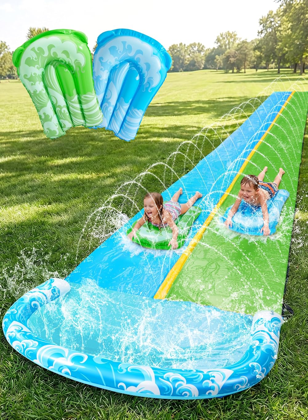 JOYIN 22.5ft Water Slide with Sprinkler 2 Bodyboards Backyard Outdoor Fun Blue