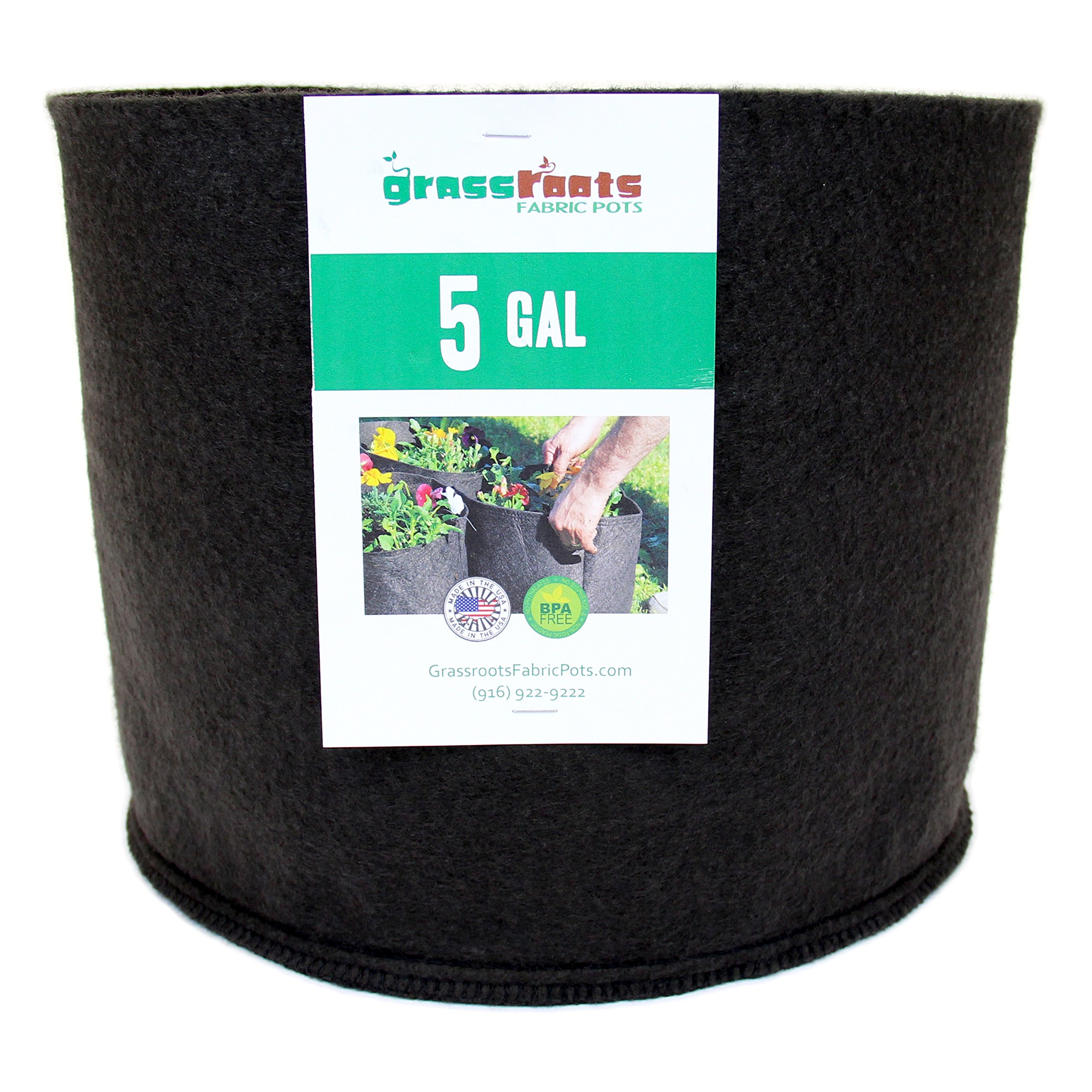 (50 Pack) 5 Gallon Black Grassroots Fabric Pot Grow Pot and Aeration