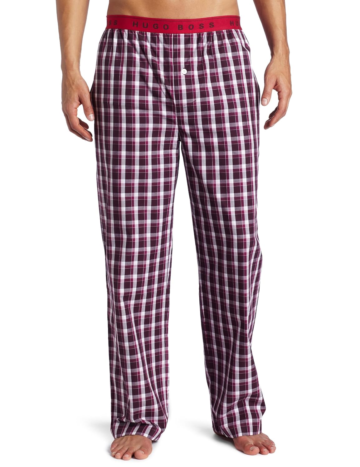 Hugo Boss BOSS Men's Sleepwear Woven Plaid Pant, Purple, Small at