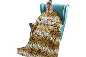 Tirrinia Wearable Fleece Blanket with Sleeves for Adult Women Men, Super Soft Comfy Plush TV Blanket Throw Cuddly Wrap Cover for Bed Sofa and Couch 73" x 51'' Cheetah