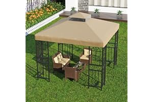 BIG LIGHTING DEALS 9.8'x9.8' Replacement Canopy Top Cover Only for Gazebo, Double Tiered Gazebo Covers for Outdoor Patio Garden Canopy Upgraded 2025 (Khaki)