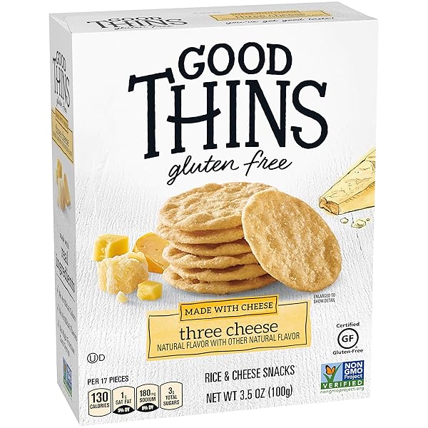 GOOD THINS THREE CHEESE RICE & CHEESE SNACKS GLUTEN FREE CRACKERS, 3.5 OZ