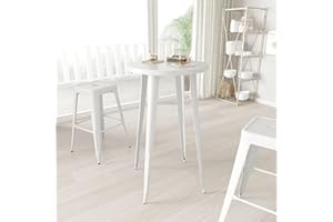 Merrick Lane Cynthia Bar Height Round Patio Table - White Powder Coated Steel Frame - 24" Top - 21" Base Size - Durable Bracing for Added Stability