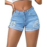roswear Women's Ripped Mid Rise Stretchy Denim Jeans Shorts