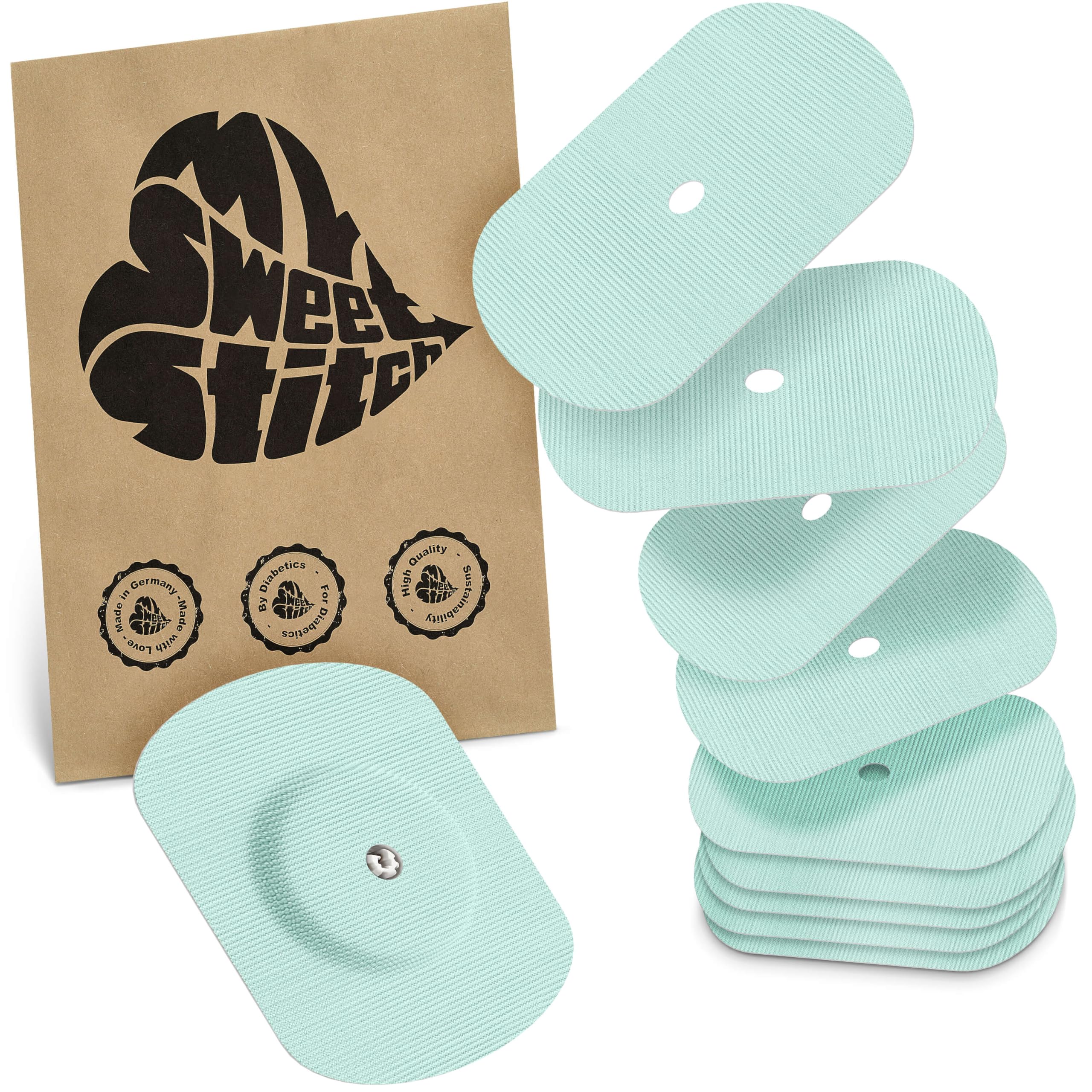 MySweetStitch - 10 x Freestyle Libre 1 & 2 Patches Oval with Ventilation Hole, Overpatch Ø 70 x 55mm, Waterproof, Breathable, Skin-Friendly, Made in Germany, Mint