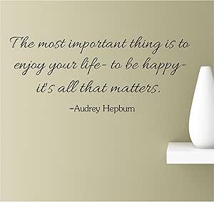 Amazon Com The Most Important Thing Is To Enjoy Your Life To Be Happy It S All That Matters Audrey Hepburn Vinyl Wall Art Inspirational Quotes Decal Sticker Home Kitchen