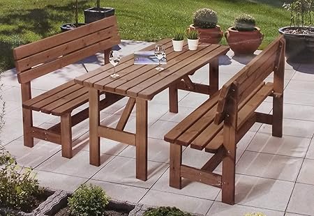 Amazon De Echtholz Garten Garnitur 3 Tlg 2x Gartenbank 1x Tisch Massivholz Sitzgruppe