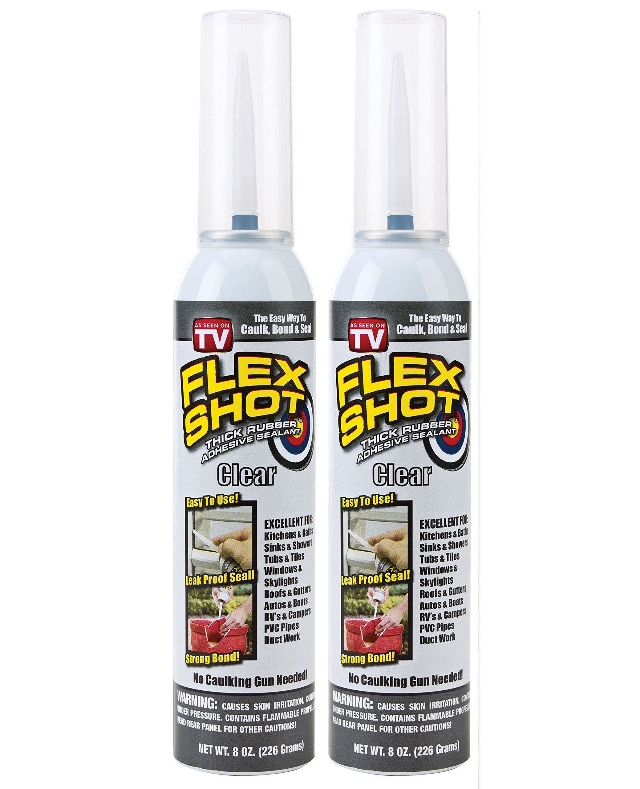 Flex Shot Rubber Adhesive Sealant Caulk, 8oz, Clear (2 Pack