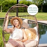 VITA5 Hanging Egg Chair Frame PolyRattan with Cushion Beige 150 kg view 3