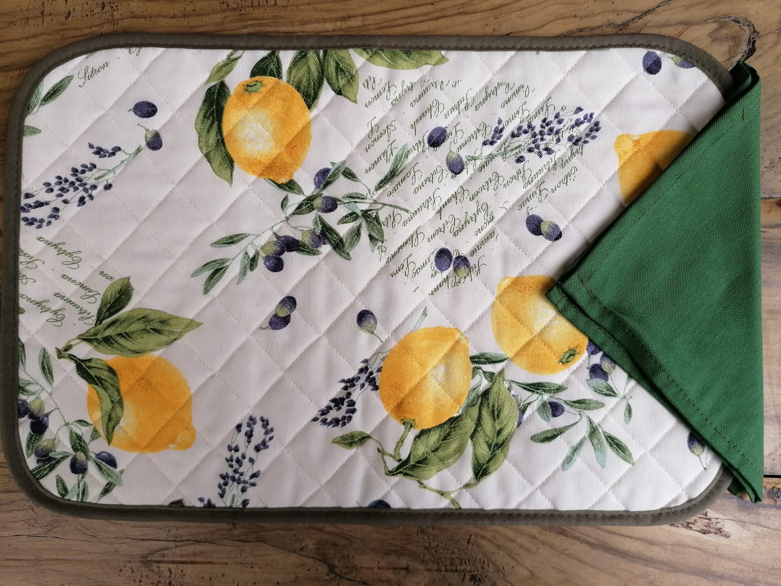 I pay little NEW!!! American Quilted Placemat with 1 LEMON AND OLIVE Fancy Napkin MADE IN ITALY!!!!! (Lemons)