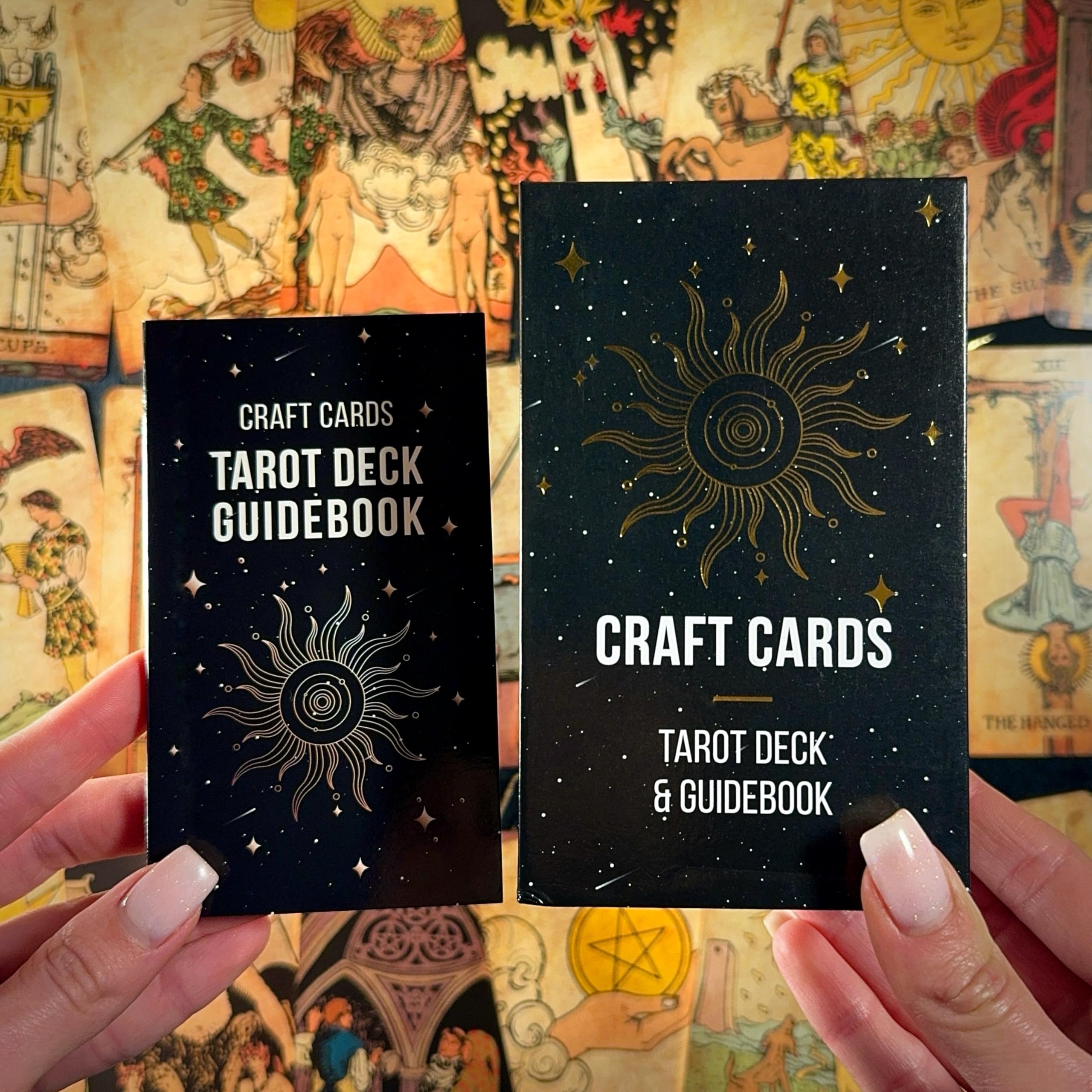 CRAFTERIAN Classic Tarot Set - 78 Gold-Edged Classic Cards with Guidebook - Perfect for Beginners - Sleek Light Deck & Comprehensive Manual - Authentic Tarot Experience.