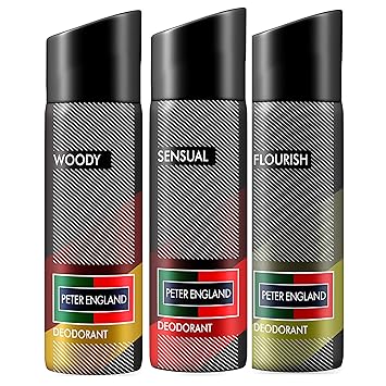 Peter England Woody, Sensual & Flourish Deodorant, 150 ml (Pack of 3)