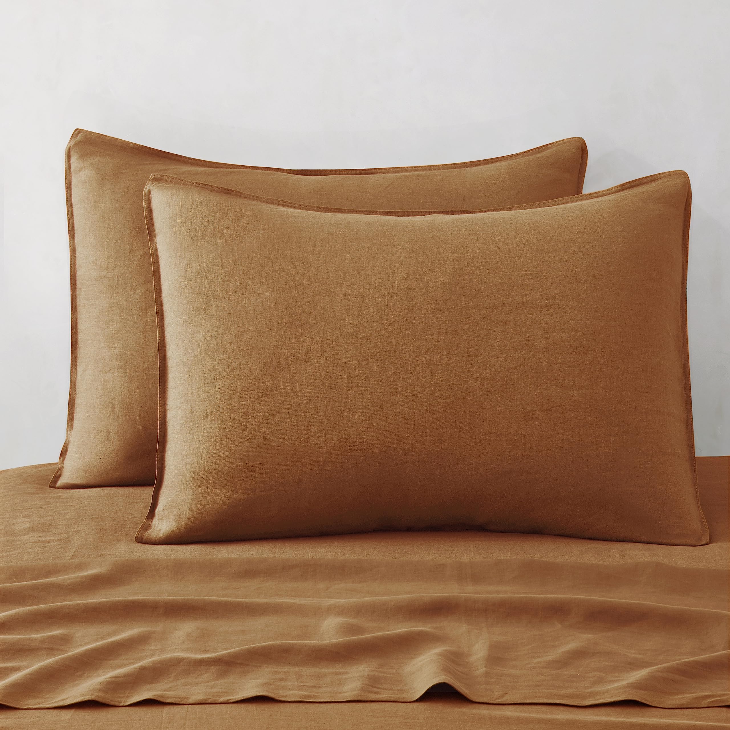 Photo 1 of ATLINIA Linen Pillow Cases King Sham - 20 x 36 Inch Bed Pillow Protector Cover Set of 2 Bedding Cooling Neutral Pillowcase Shams Rust