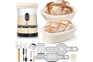 Coco Bird Pro Sourdough Starter Kit- 50oz Large Capacity Sourdough Starter Jar,17 Flavor Recipes,2 Bread Proofing Baskets,Foo
